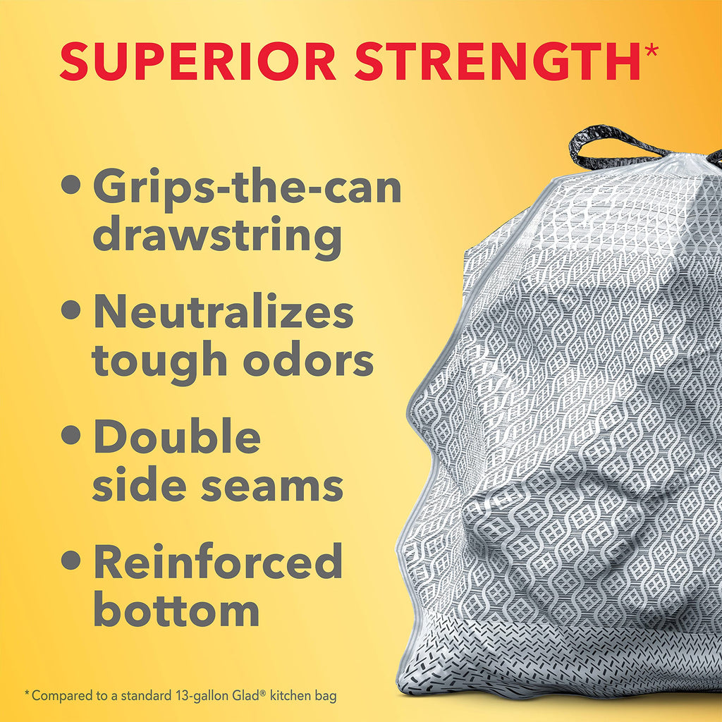 Glad Forceflex Odorshield Tall Kitchen Drawstring Trash Bags, Gain Original, 13 Gallon, 34 Count