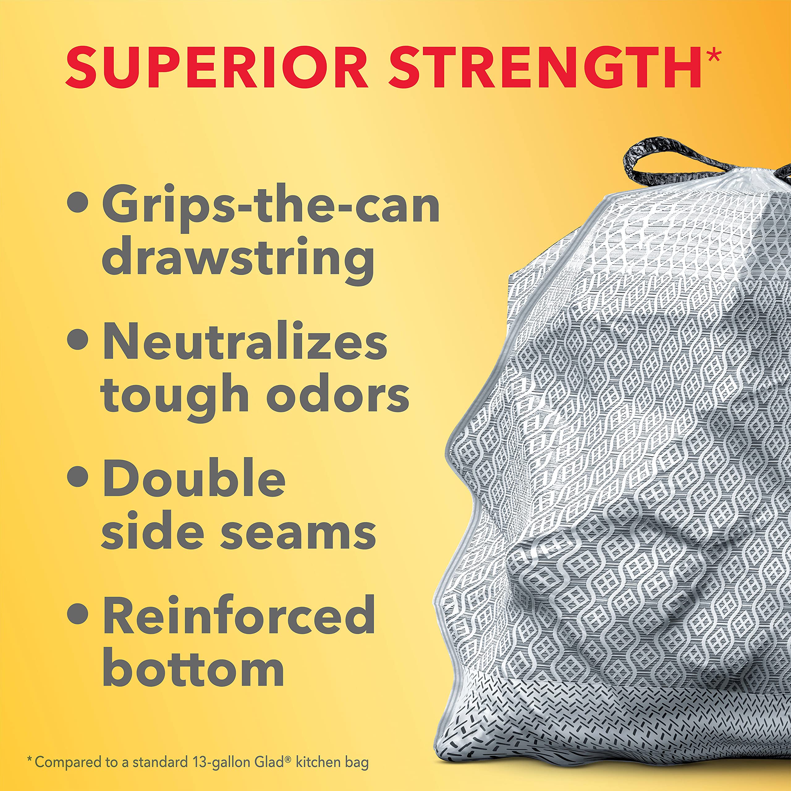 Glad Forceflex Odorshield Tall Kitchen Drawstring Trash Bags, Gain Original, 13 Gallon, 34 Count