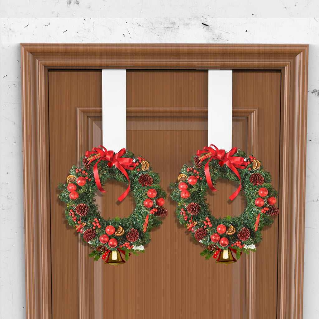 PMMASTO Over The Door Hooks 2-Pack, Rustproof Stainless Steel Door Hanger with Non-Slip Pads for Towels Coats Wreath Bathroom Kitchen Entryway Office (White, Fits 1-3/4" Thick Door-T Shape)