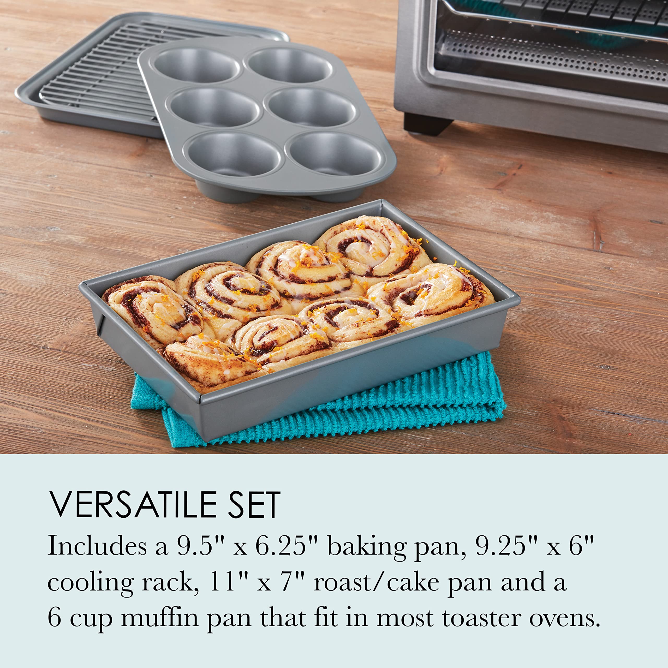 Chicago Metallic 8044 Non-Stick Toaster Oven Set, 4-Piece