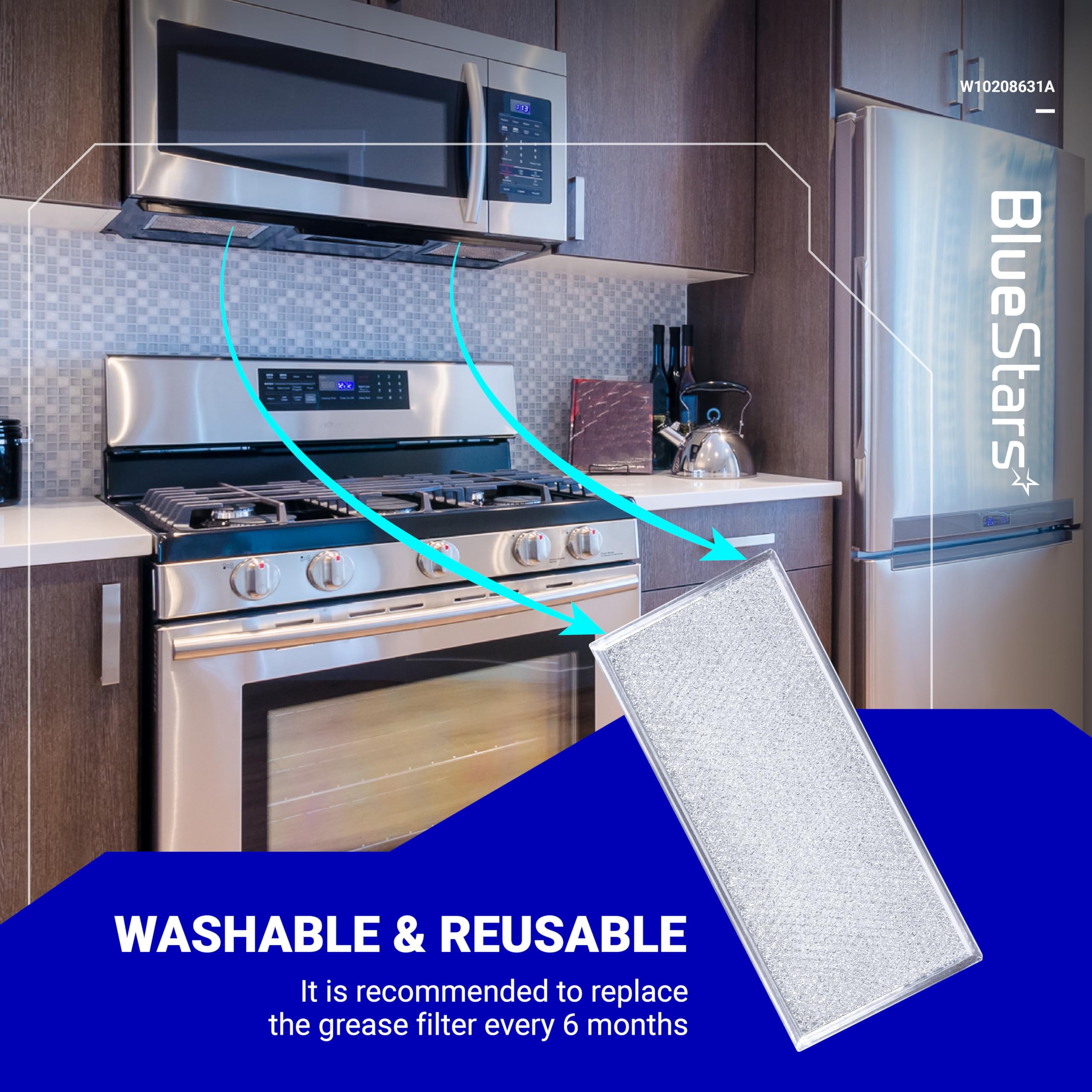 BlueStars W10208631A Microwave Grease Filter Replacement Part - Compatible with Whirlpool & Maytag Microwaves - Replaces PS3650910, AP5617368, 2304686, W10208631, W10208631RP
