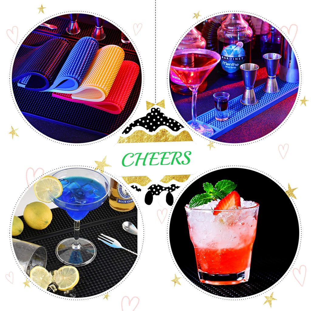 IMIYOKU Bar Mat Set of 3 Rubber Bar Service Spill Mat for Cocktail Bartender Coffee Bar or Countertop Mats Glass Drying Mat (Black, 18" x 12"+23" x 3"+12" x 6")