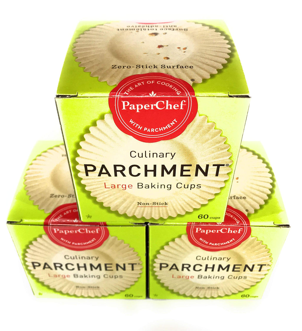 Parchment Paper Baking Cups Large Cupcake Liners Natural Culinary Non-Stick Biodegradable 3-Pack