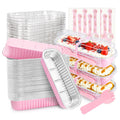 NPLUX Mini Cake Pans with Lids and Spoons, 50 Pack Pink Mini Loaf Pans with Lids, Mini Cake Containers for Baking, Mini Cheesecake and Party Desserts, Individual Cake Pans with Lids