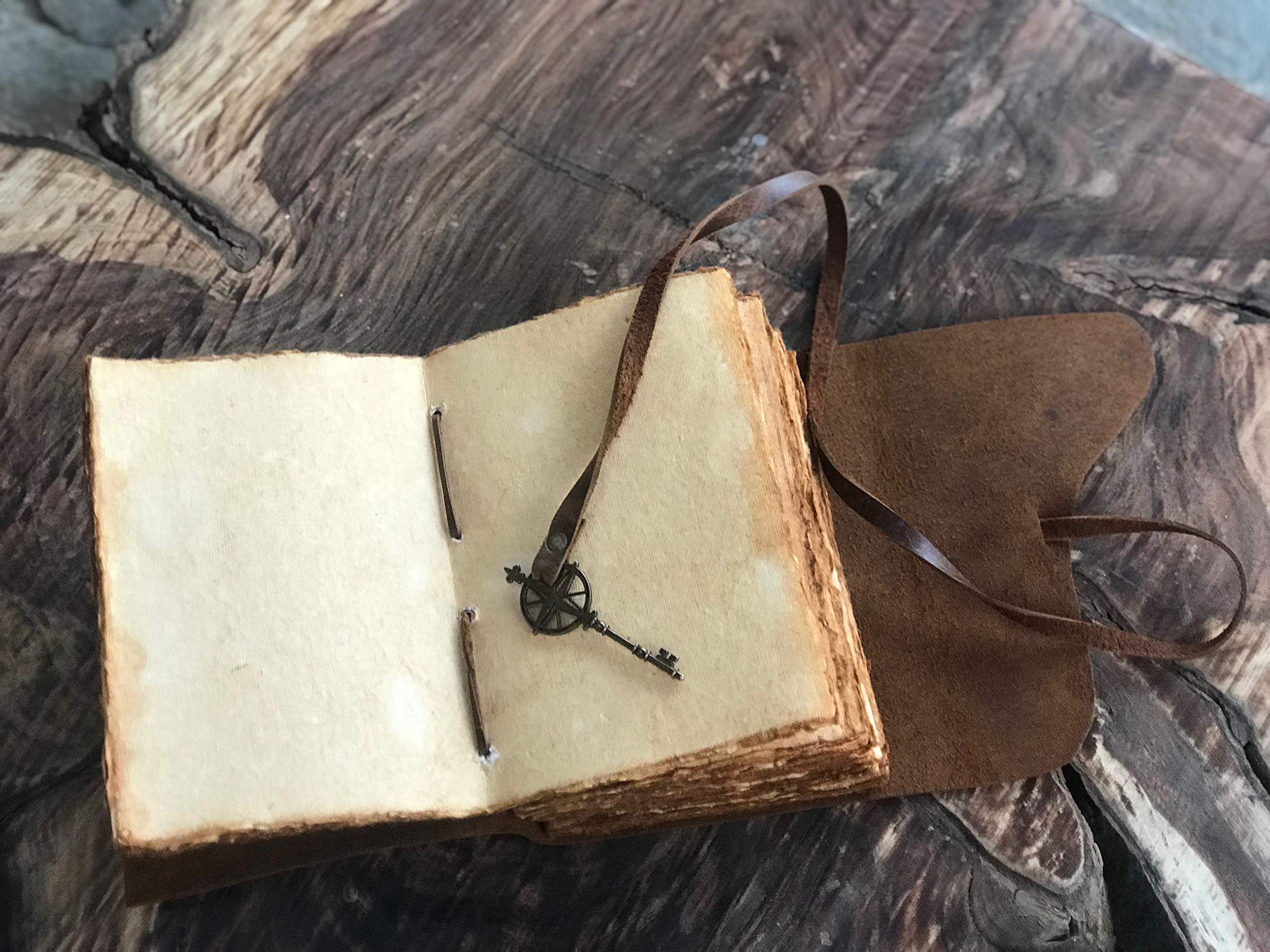 Wanderings Vintage Leather Journal - 4" x 6" - Small Antique Hand-Crafted Leather with Bound Old Fashioned Deckle Edge Paper - Perfect for Writing Shadows Journal a Grimoire Sketching