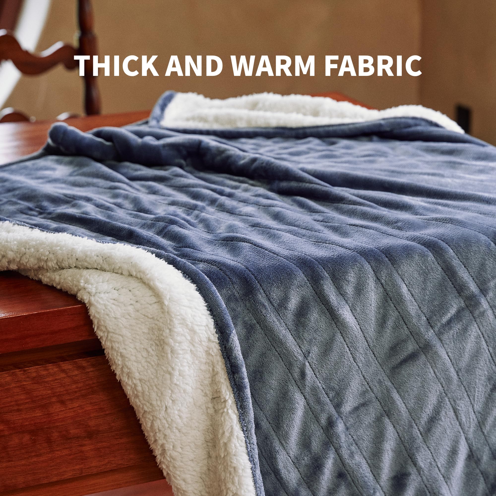 SOGANASA Heated Blanket Throw 50"x60" - Machine Washable Electric Throw Blanket Office Heated Throw Blanket with ETL & FCC Certification 5 Heating Levels 3 Hour Auto-Off Overheat Protection(Blue)