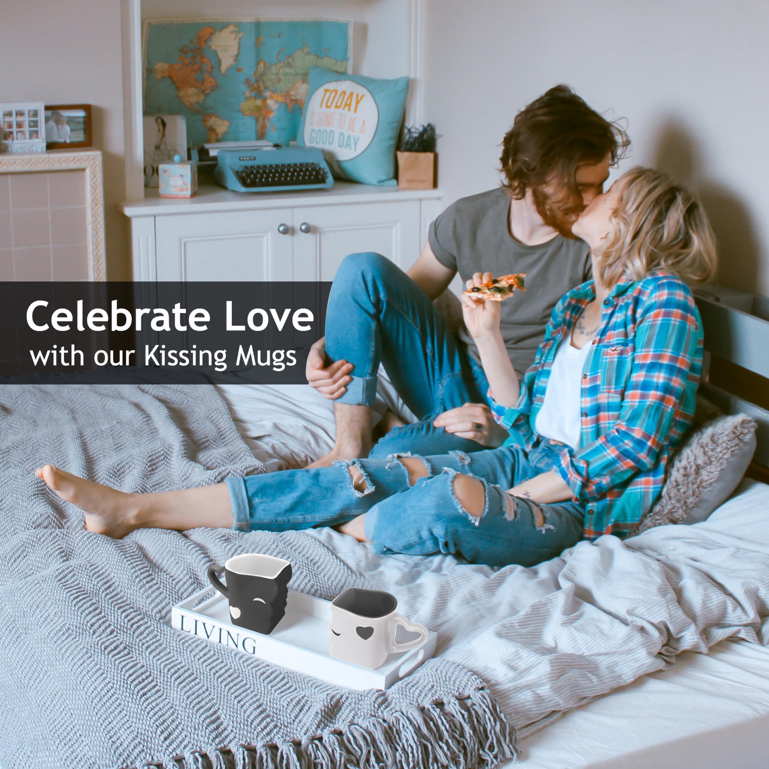 MIAMIO - Coffee Mugs/Kissing Mugs Set Bridal Pair Gift (Grey)