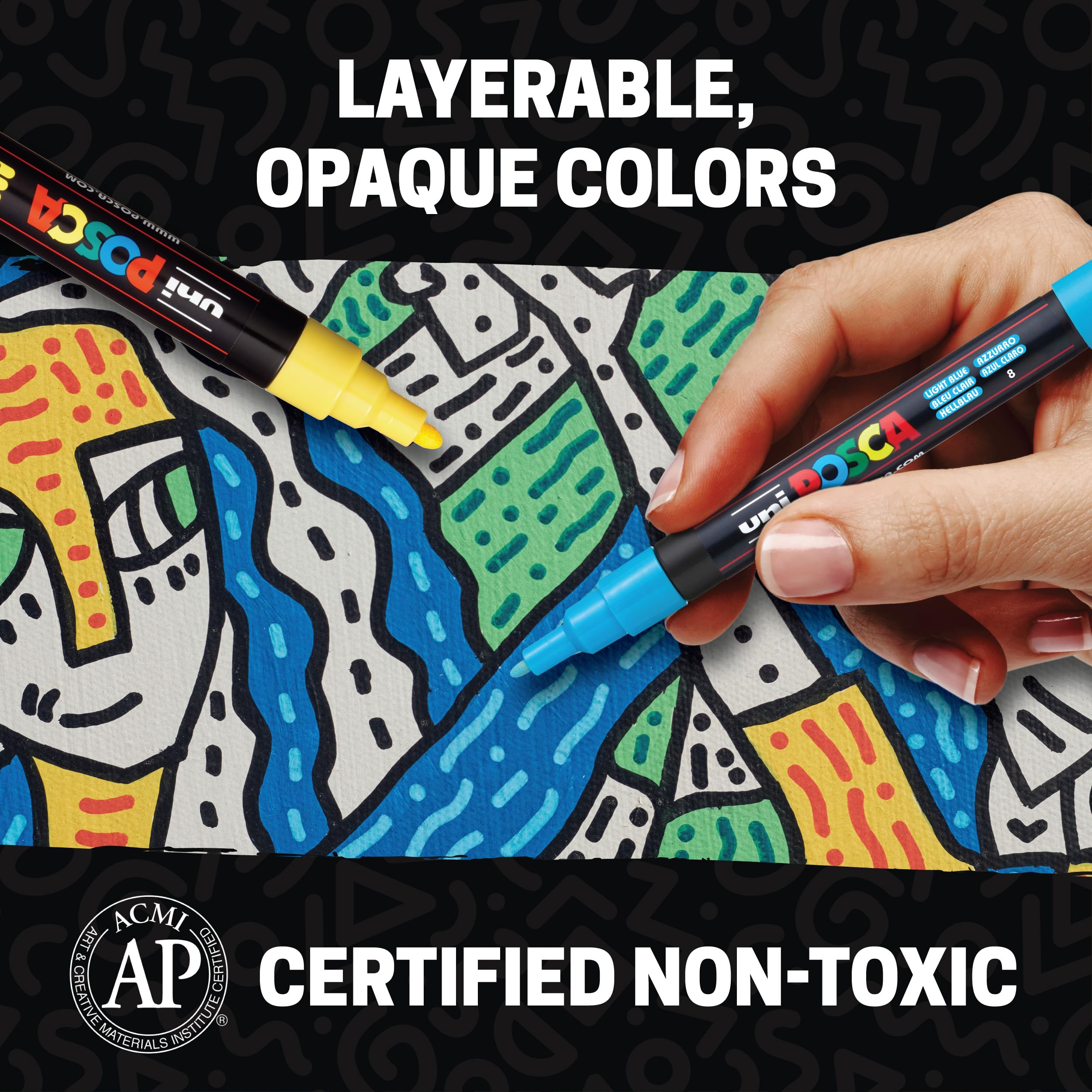 Posca Full Set of 8 Acrylic Paint Pens with Reversible Medium Point Pen Tips, Posca Pens are Acrylic Paint Markers for Rock Painting, Fabric, Glass Paint, Metal Paint, and Graffiti