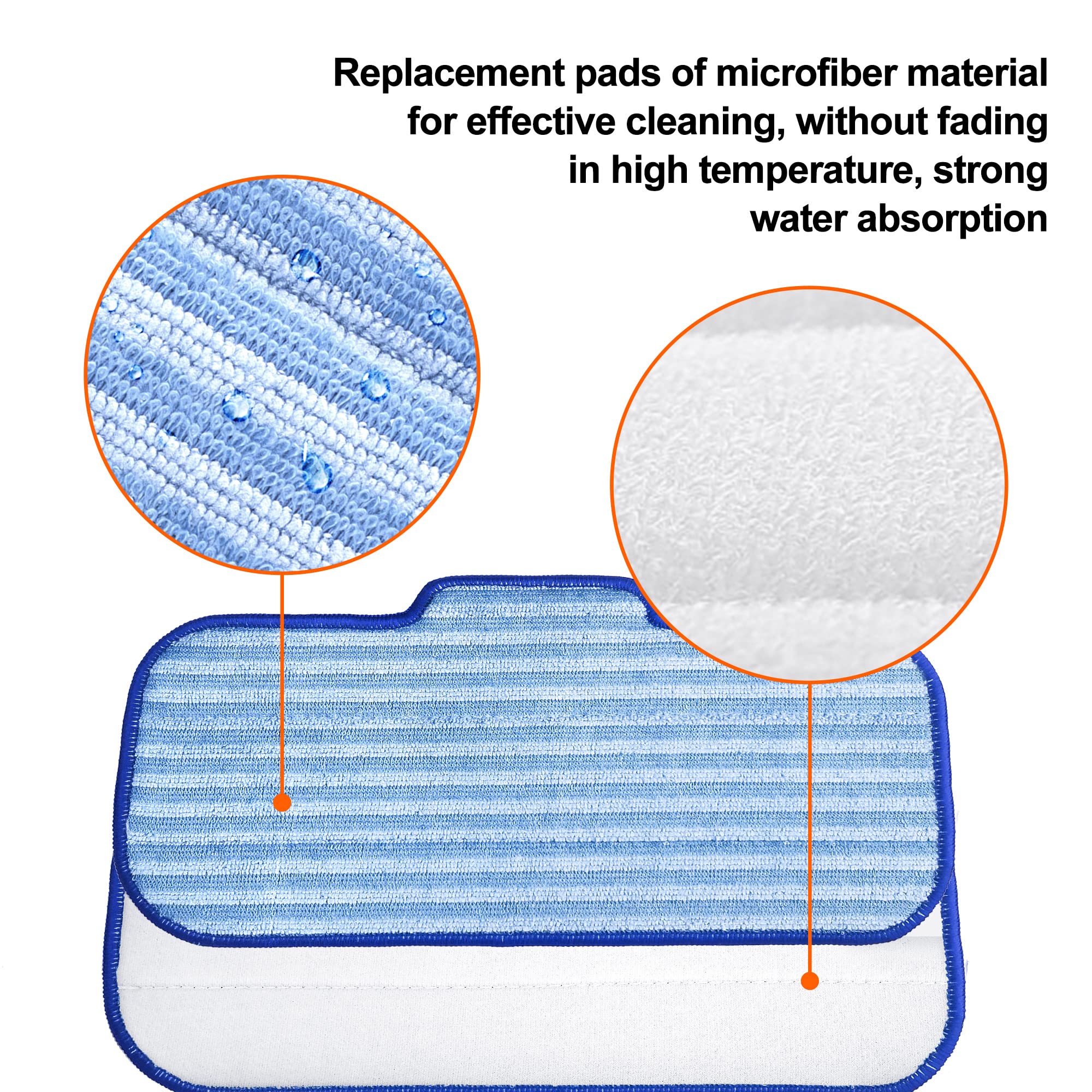 Newbealer 6 PCS Replacement Microfiber Pads for Steam Mops (NB603C NB602N) - Durable, Washable, and Reusable for Hardwood, Laminate, Tile, and Ceramic Flooring, Blue-White