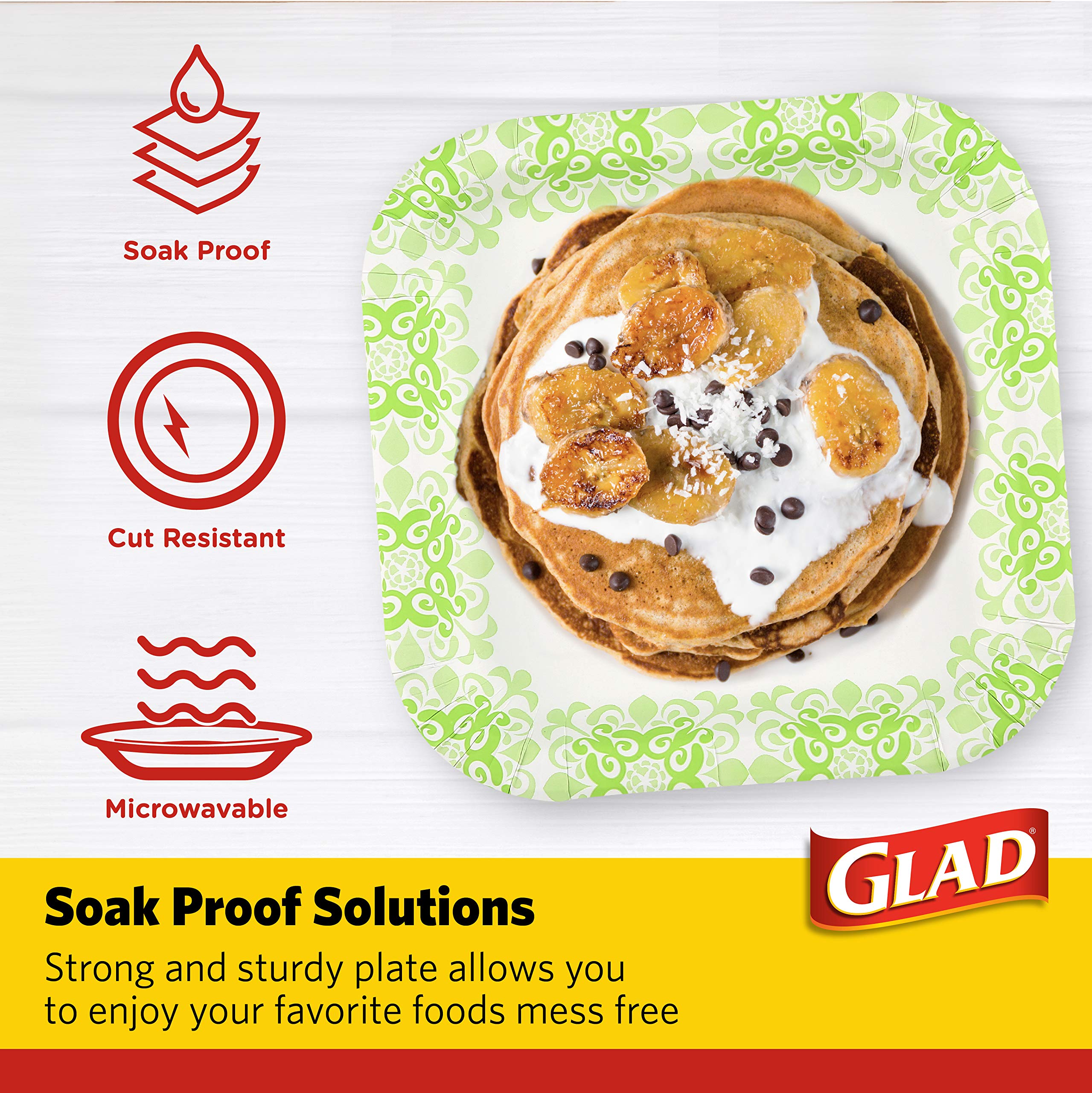 Glad Square Disposable Paper Plates for All Occasions | New & Improved Quality | Soak Proof, Cut Proof, Microwaveable Heavy Duty Disposable Plates | 10" Diameter, 50 Count Bulk Paper Plates