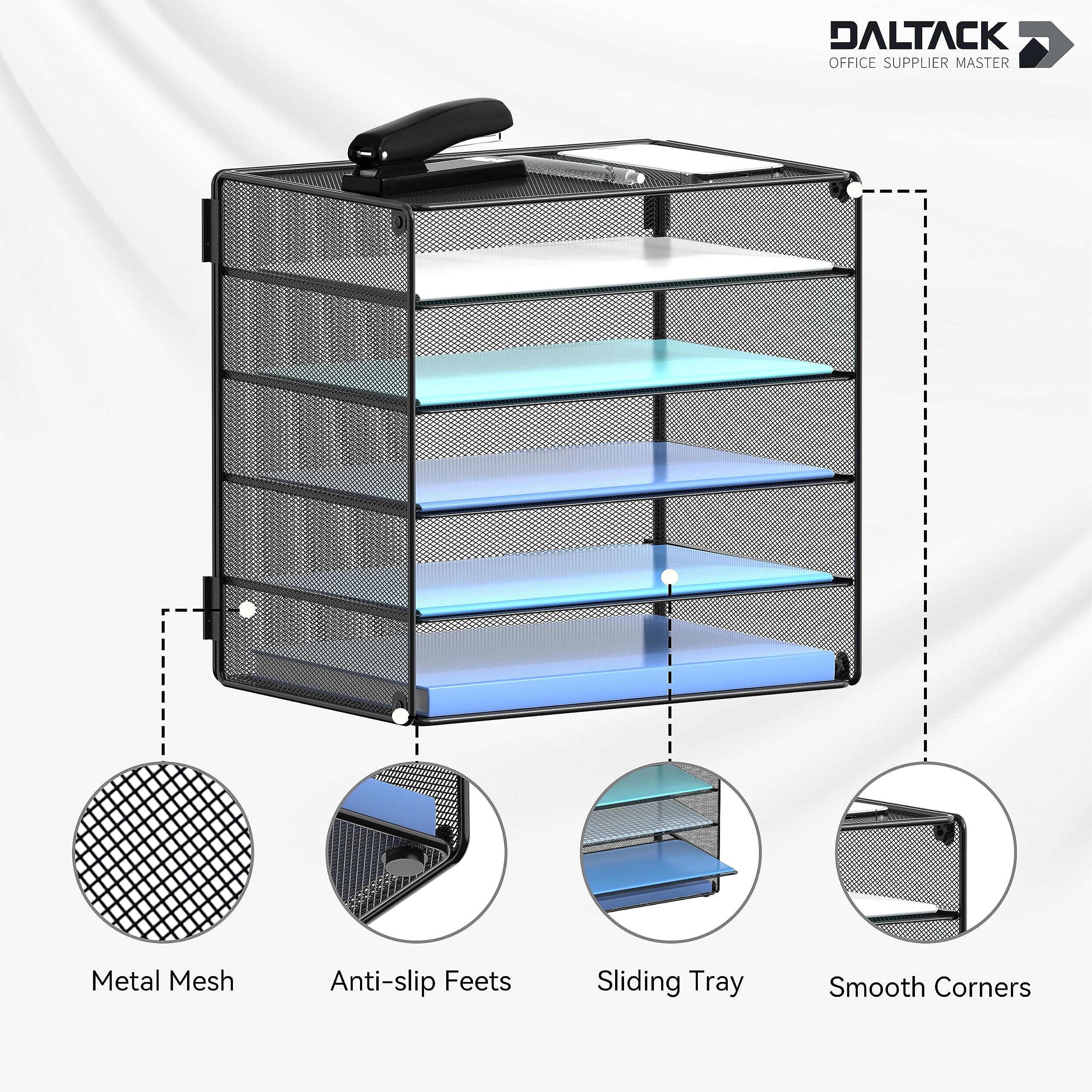 DALTACK Desk Organizer for Desk, 5-Tier Paper Organizer Tray, Letter Tray Storage for Home Office School, Black