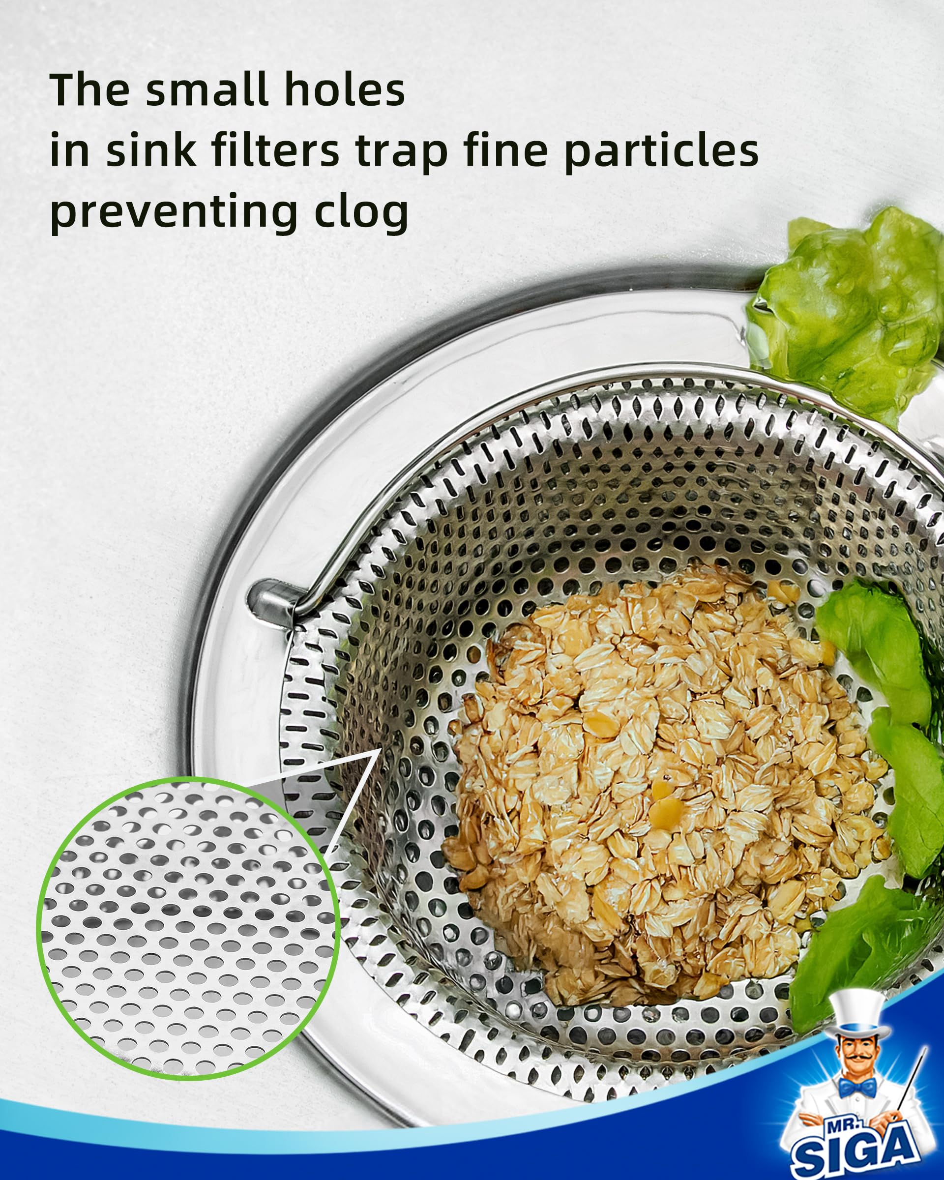 MR.SIGA Kitchen Sink Strainer, Stainless Steel Sink Drain Strainer, Dishwasher Safe, 2 Pack