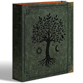 Ovesmusl Leather D Ring Binder Fits 8.5"x11" Letter Size Paper, 2 Inch EZD Ring Binders Holds 550 Sheets, Notepad Paper Cover Loose Leaf Organizer with Inner Pockets, Green Tree