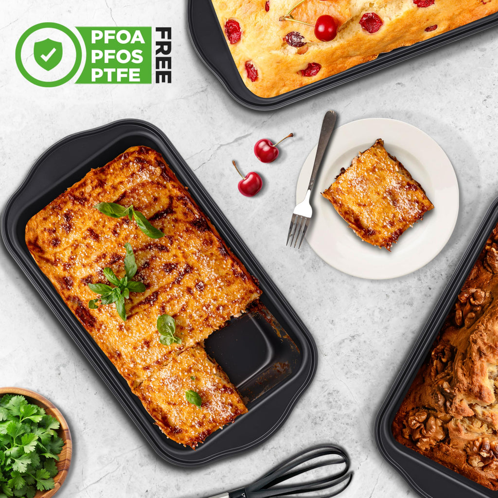 NutriChef Loaf Pans - 4 Piece Nonstick Bread Loaf Pan with Easy Grip Handles, Heavy Duty Carbon Steel, Idea for Cakes, Bread, Loaves and Meatloaf, Dishwasher Safe, 11.6"x5.9"
