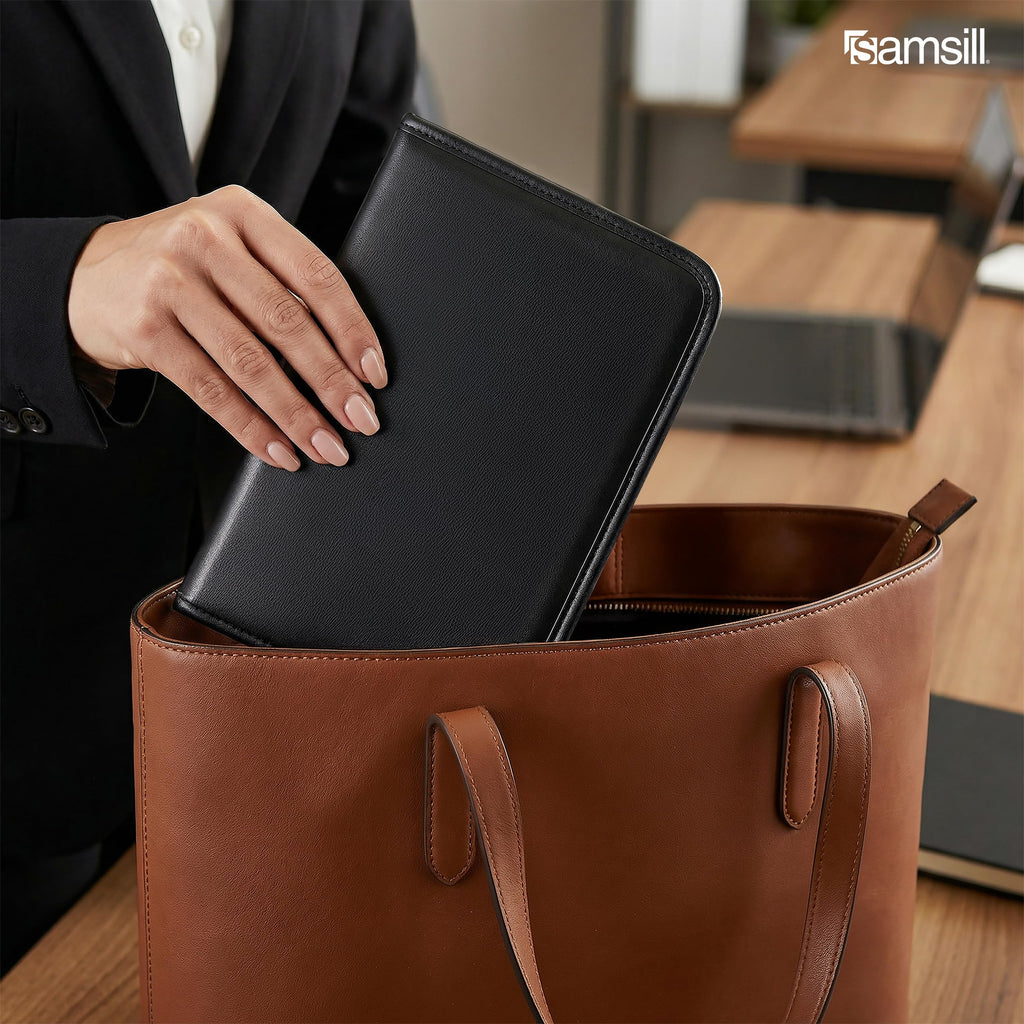 Samsill Mini Professional Padfolio, Business Portfolio, Black, Includes 5x8 Writing Pad