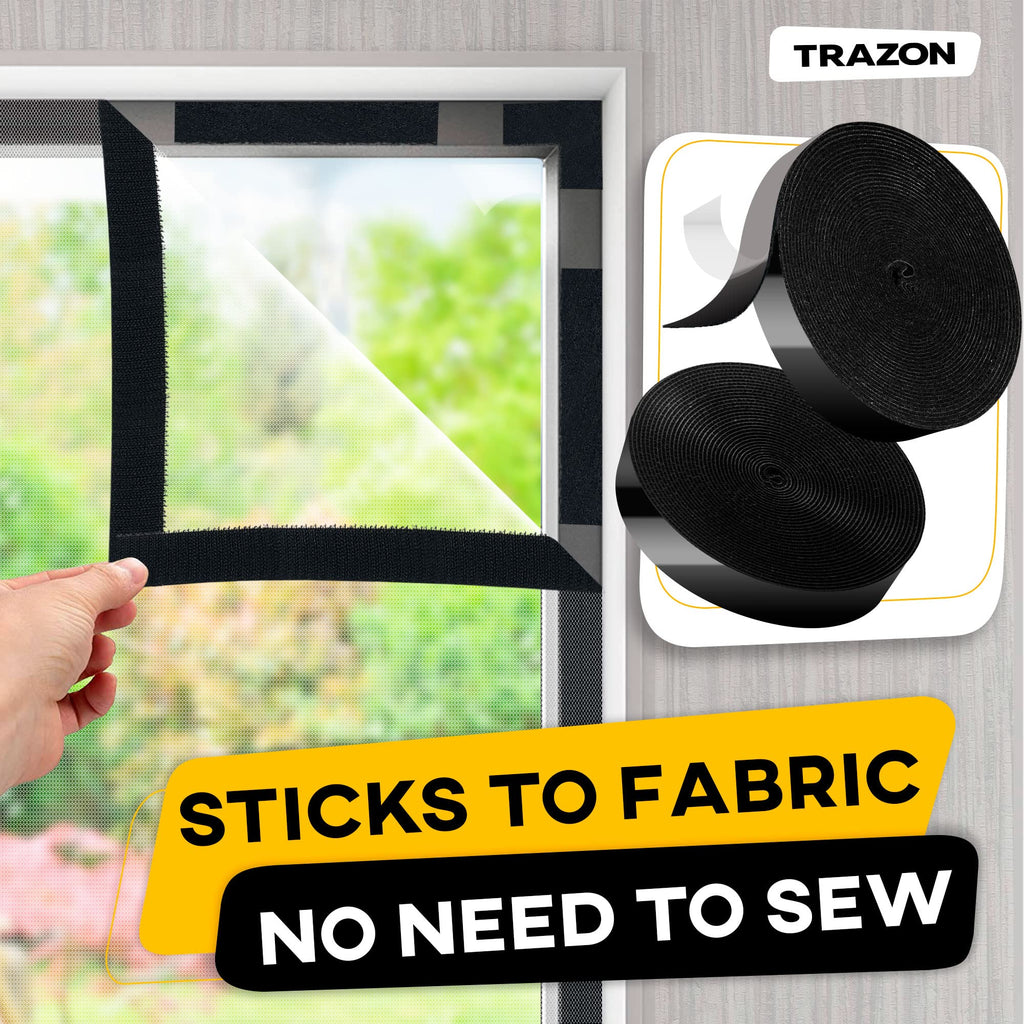Hook and Loop Tape Roll with Heavy Duty Adhesive Industrial Strength Easy to Cut, Strong Hook and Loop Strips with Sticky Back, Black (Black, 1 Inch x 30 Feet)