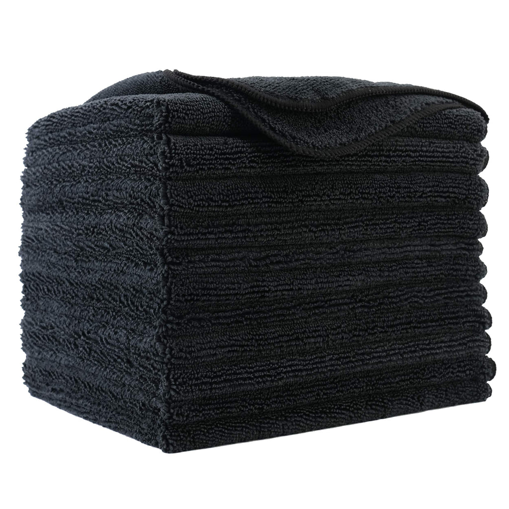Polyte Premium Microfiber Cleaning Towel,16 x 16 in, 12 Pack (Black)