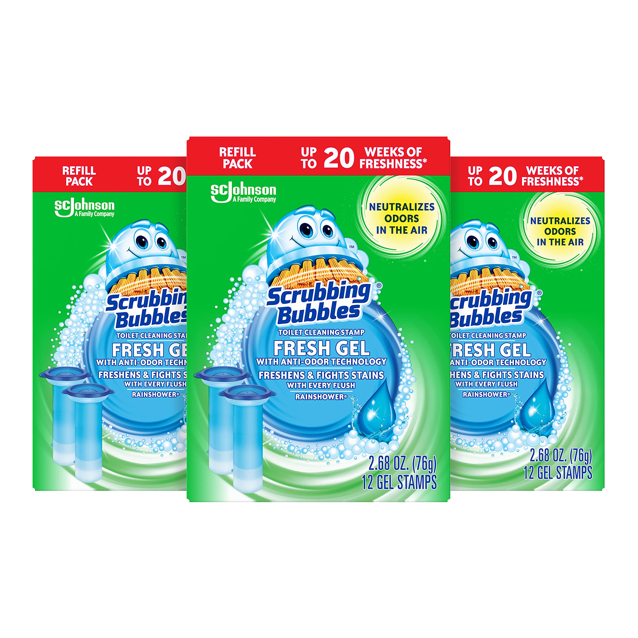 Scrubbing Bubbles Fresh Gel Toilet Bowl Cleaning Stamps Refills, Helps Keep Toilet Clean and Helps Prevent Limescale & Rings, Citrus Scent, 12 Stamps (Pack of 3)