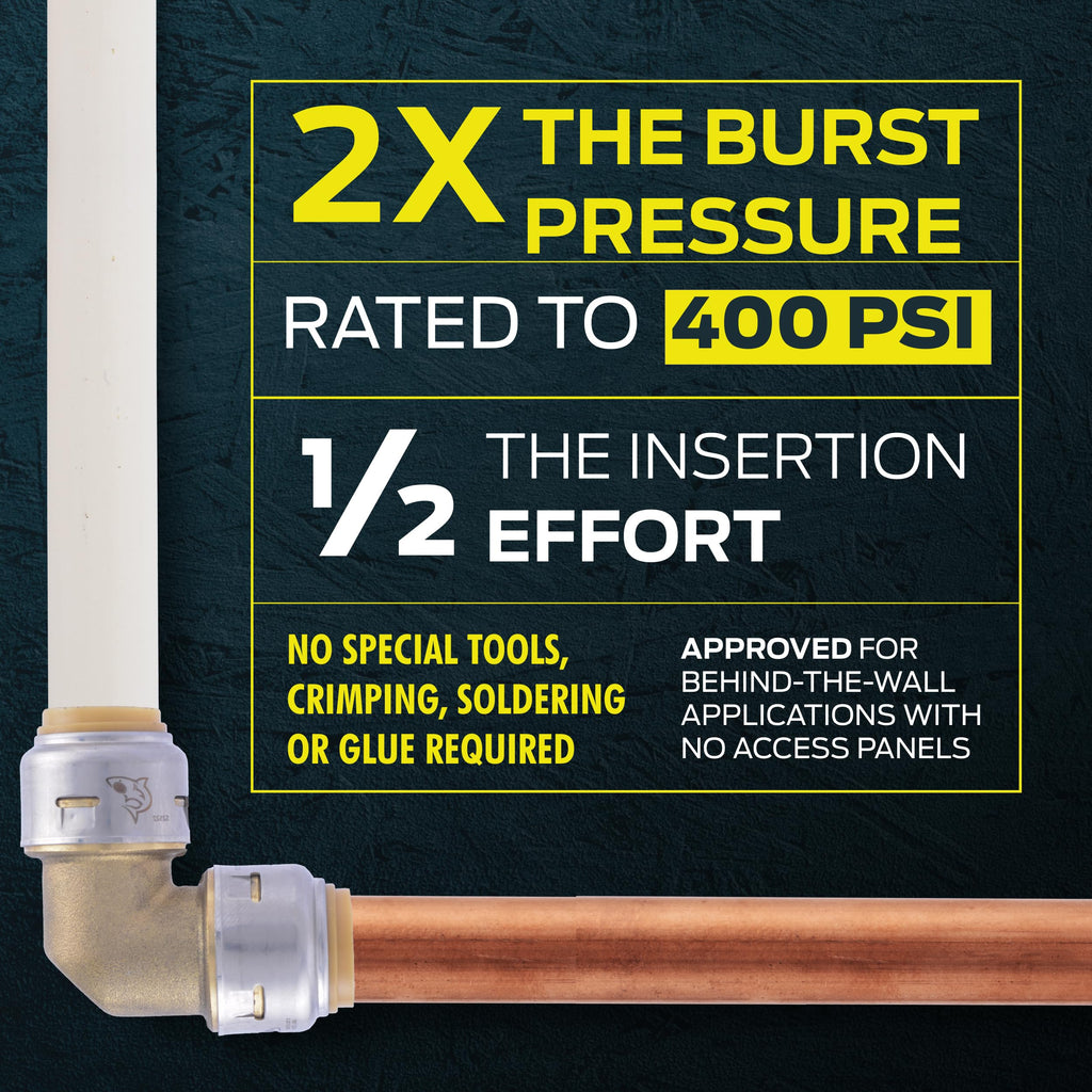 Sharkbite Max 1/2 x 1/2 in PTC Ball Valve, Push-to-Connect Brass Water Shut-Off Plumbing Fitting, UR22222