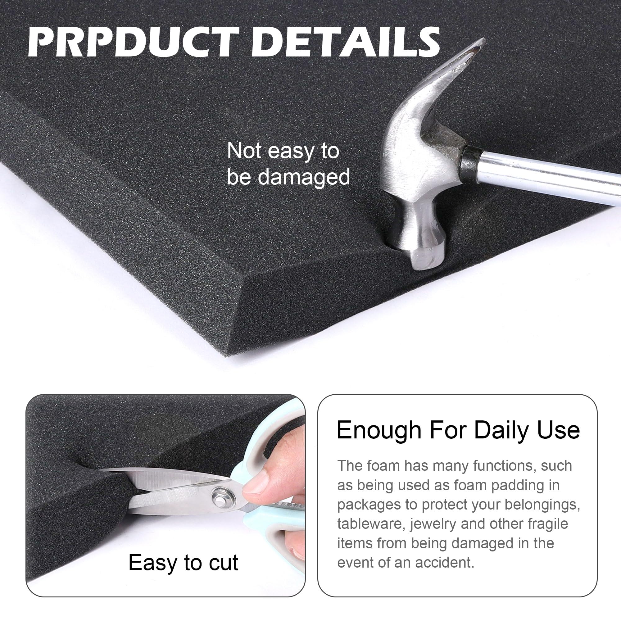 6 Pcs Tool Box Cuttable Foam Inserts for Cases - 16 x 12 x 1 In High Density Polyurethane Foam Sheet - Storage Packing Foam Sheets Cushioning for Camera Crafts Drawer