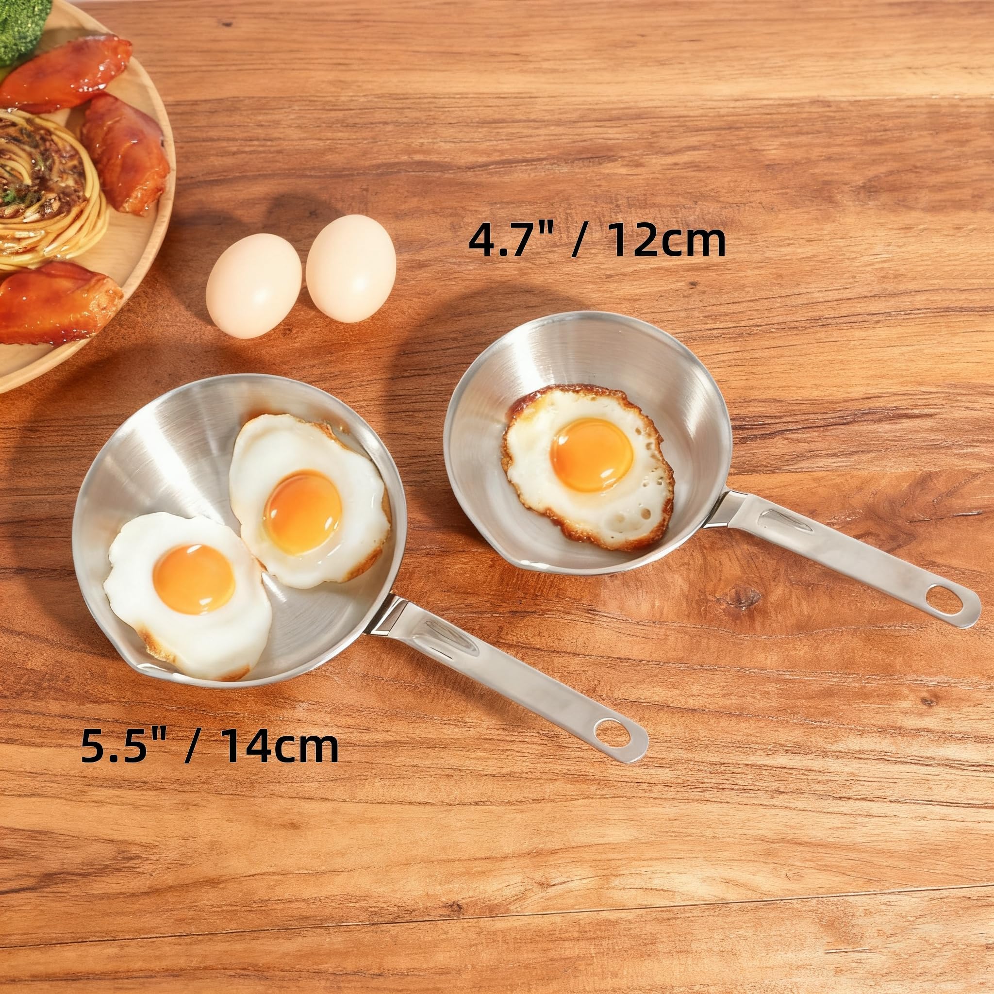 IMEEA 4.7-Inch Mini Egg Pan Omelet Pan SUS304 Stainless Steel Mini Sauce Pan Frying Pan with Spout