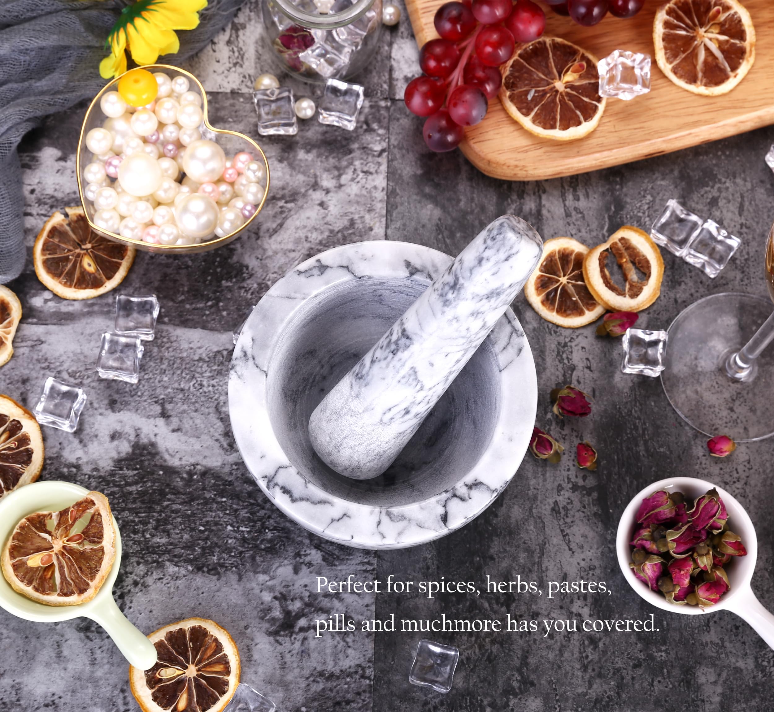 SIPARUI Marble Replacement Pestle 5.3inch Only Polished Stone Pestle (Mortar is not Included)(Light Gray White)