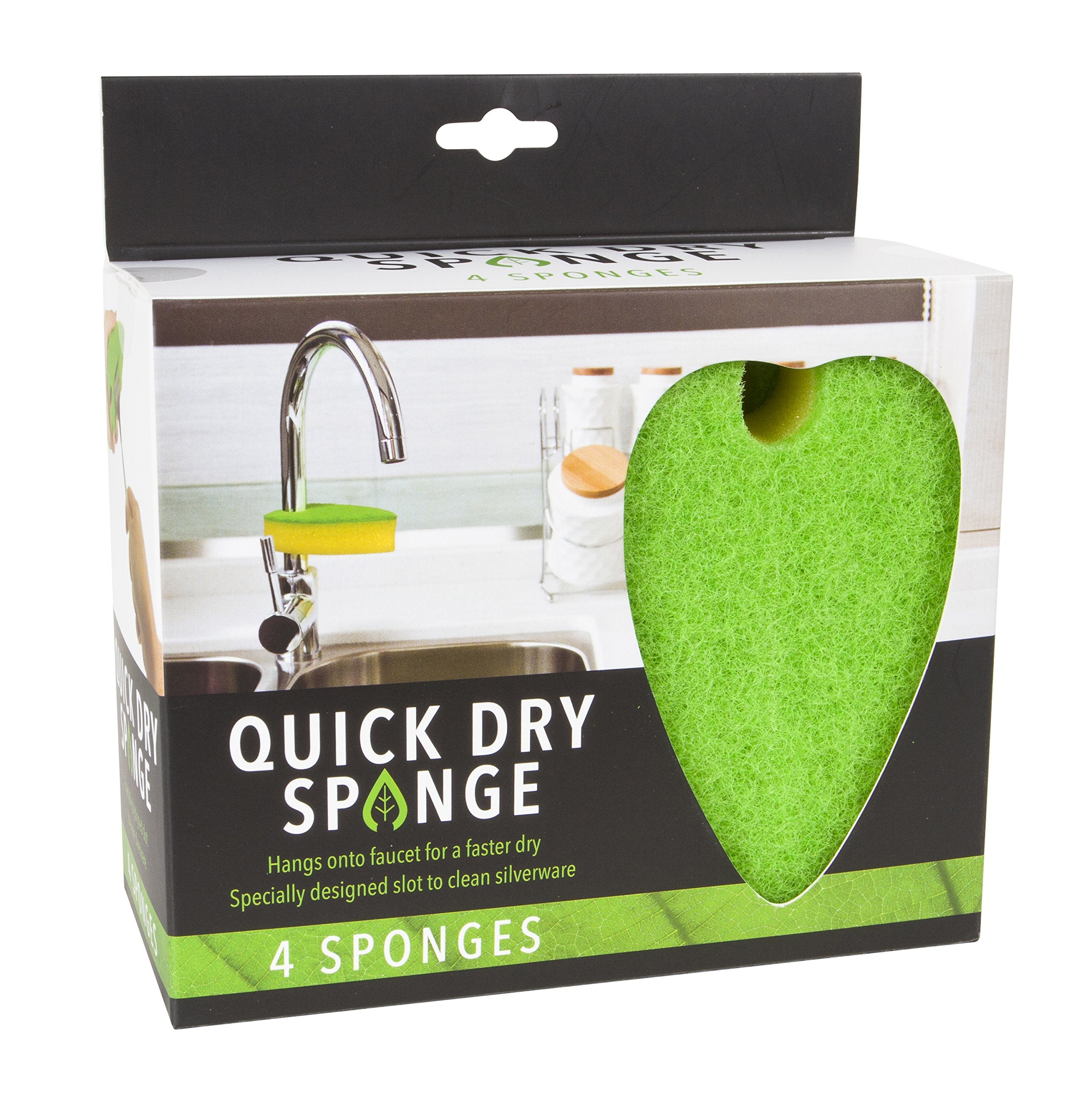 Evriholder Quick-Dry Sponge, Odor Resistant, Hangs from Faucet, Special Leaf Design, Silverware Cleaning Slot, 8 Pack