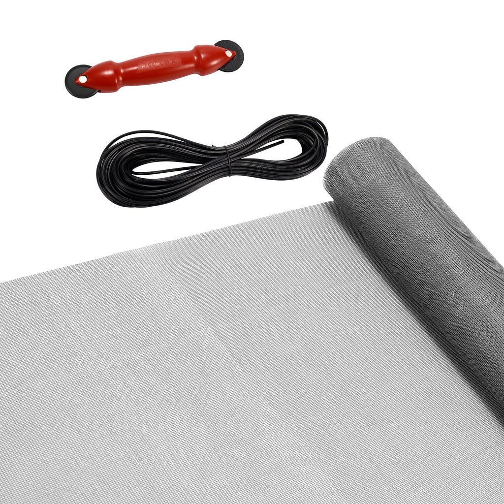 FLYZZZ Screen Door Repair Kit Replaceable Window Screen Kit 39''x78'' Grey Fiberglass Mesh Insect for Fiberglass Door, Window Screen (100x200, Dark Gray)