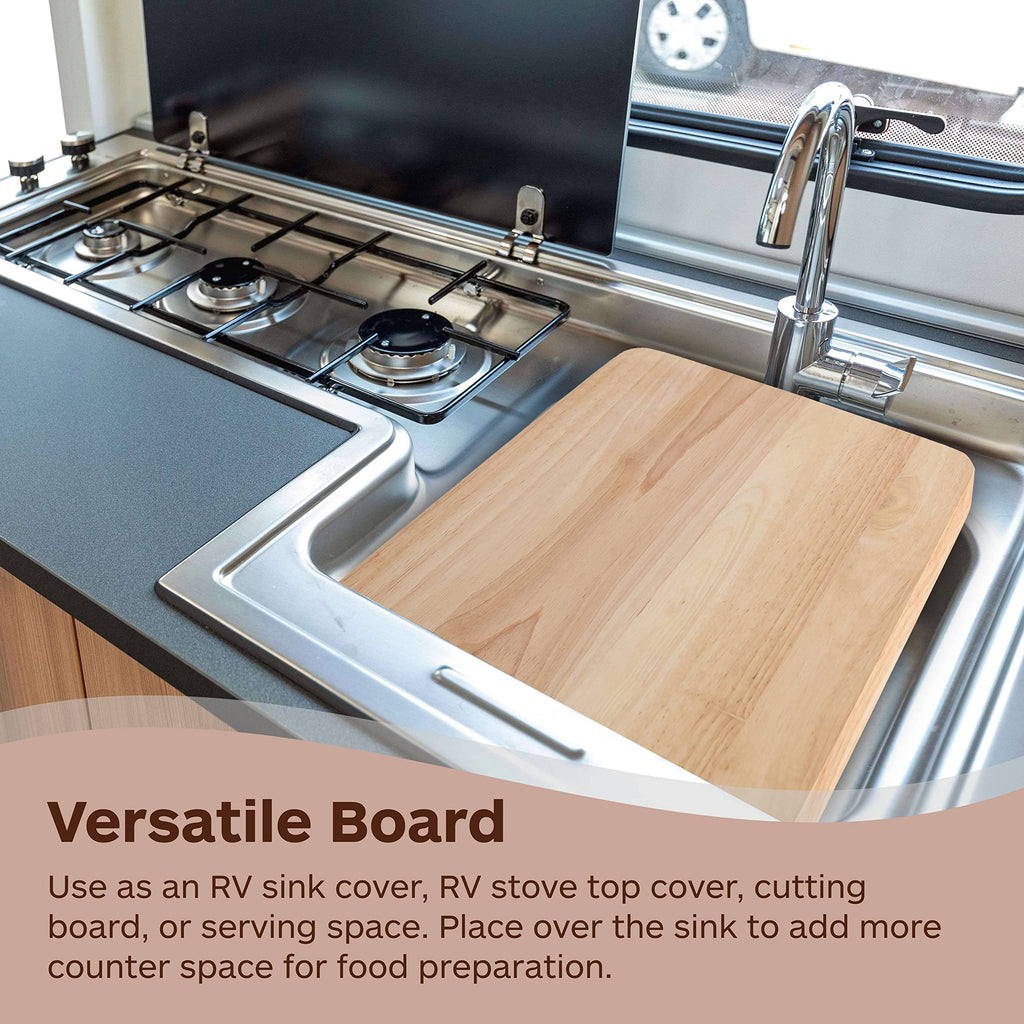 TonGass 15"x13"x3/4" RV Sink Cover with Adjustable Rubber Feet, Camping Cutting Board, Solid Oak with Food-Safe Oil Finish, Dual Purpose Sink Cover Cutting Board Add Counter Space in RV Kitchen
