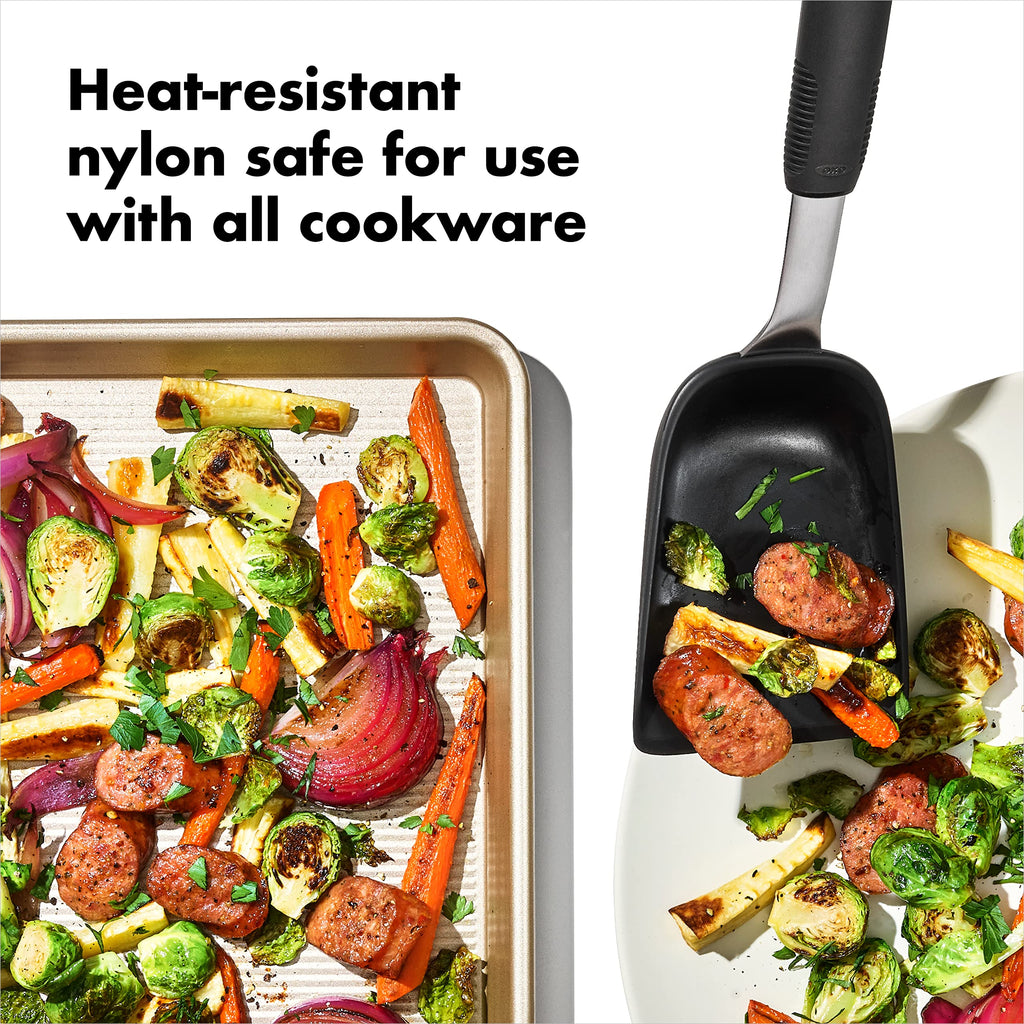 OXO Good Grips Sheet Pan Roasting Scoop for Vegetables and More, Black