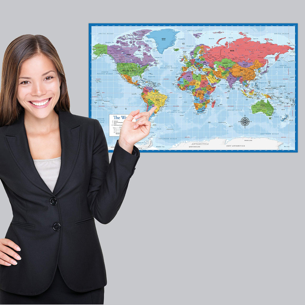 2 Pack - World Map for Kids + Blue Ocean World Map (LAMINATED, 18" x 29")
