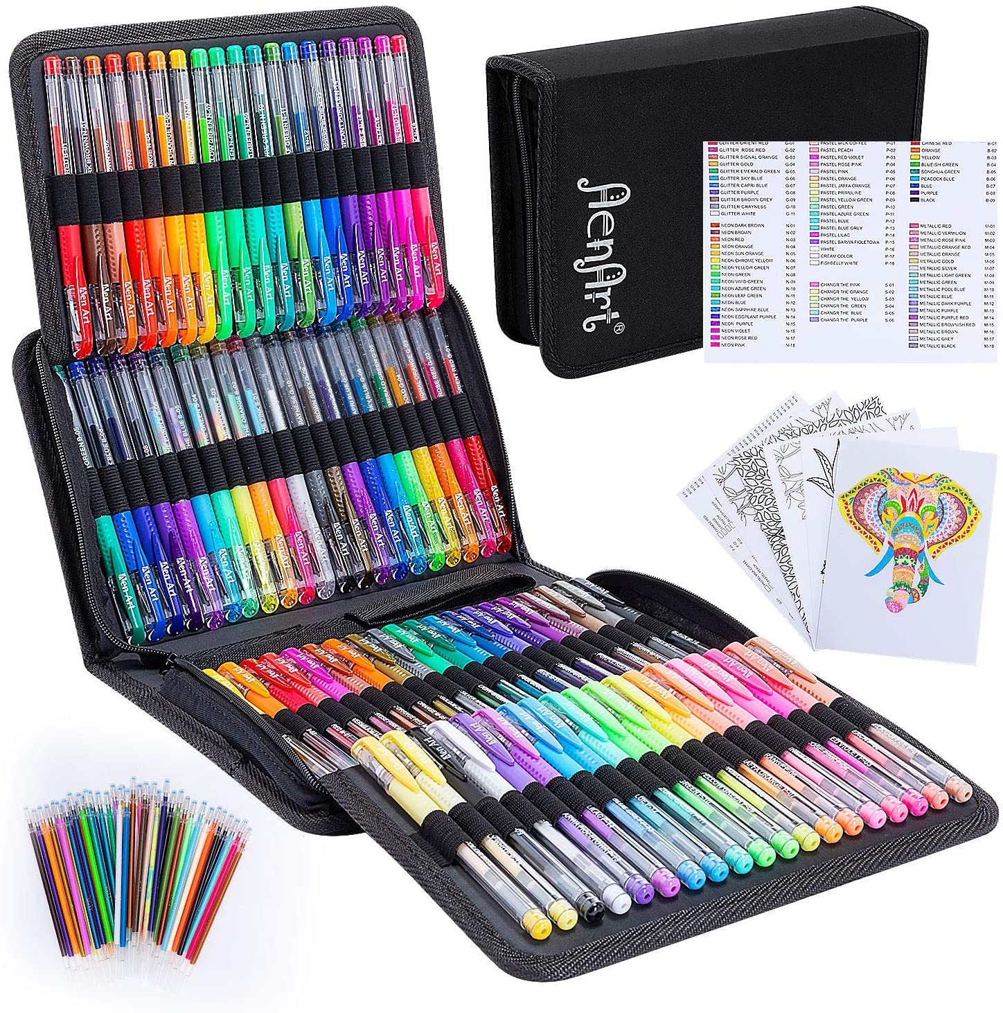 Gel Pens, 160 Pack Artist Colored Gel Pen Set for Adult Coloring Books, Bonus Black Case, Perfect for Drawing Doodle Crafts Journaling Planner