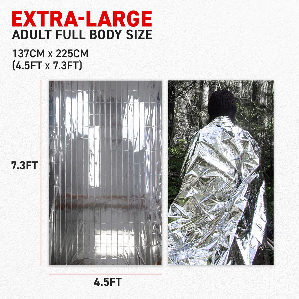 72 HRS (Pack of 4) MIL-SPEC 137 × 224 cm Emergency Blanket-Mylar Blanket, Thermal Blanket Emergency, Waterproof, Retains 90% Body Heat for Winter Camping, Hiking, First Aid, Extreme Weather
