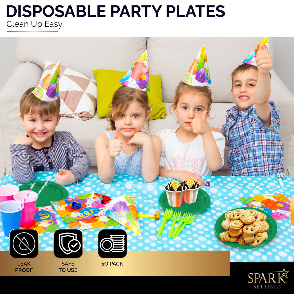 Disposable Paper Plates Green, 6 3/4 Inches Paper Dessert Plates, Strong and Sturdy Disposable Plates for Party, Dinner, Holiday, Picnic, or Travel Party Plates, Pack of 50 - By Amcrate