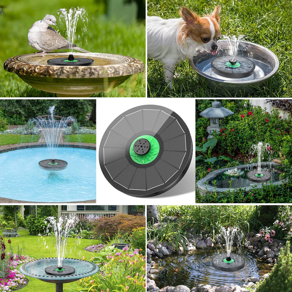 Yzert Solar Fountain Full Glass Panel No Battery, 3.5W Solar Bird Bath Fountains with 4 Fixed Rods & 7 Nozzles, Solar Fountain Pump for Bird Bath, Garden, Pond, Pool, Patio (Black Panel)