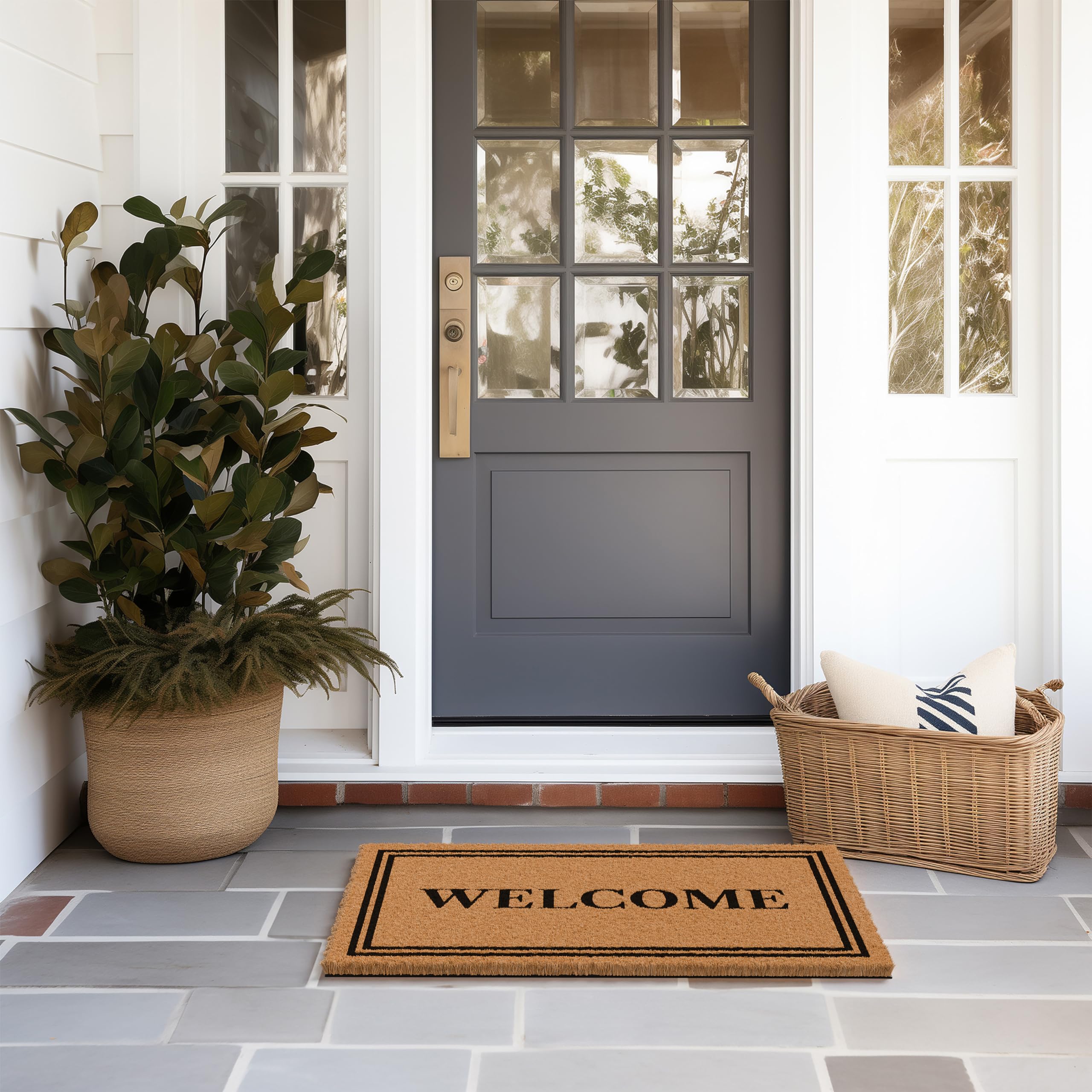 Barnyard Designs Natural Coco Coir Heavy Duty Backing Doormat - Large Cute Non-Slip Front Door Welcome Mat for Outside Entrance or Porch Entry, Brown (43 x 76cm, Welcome)