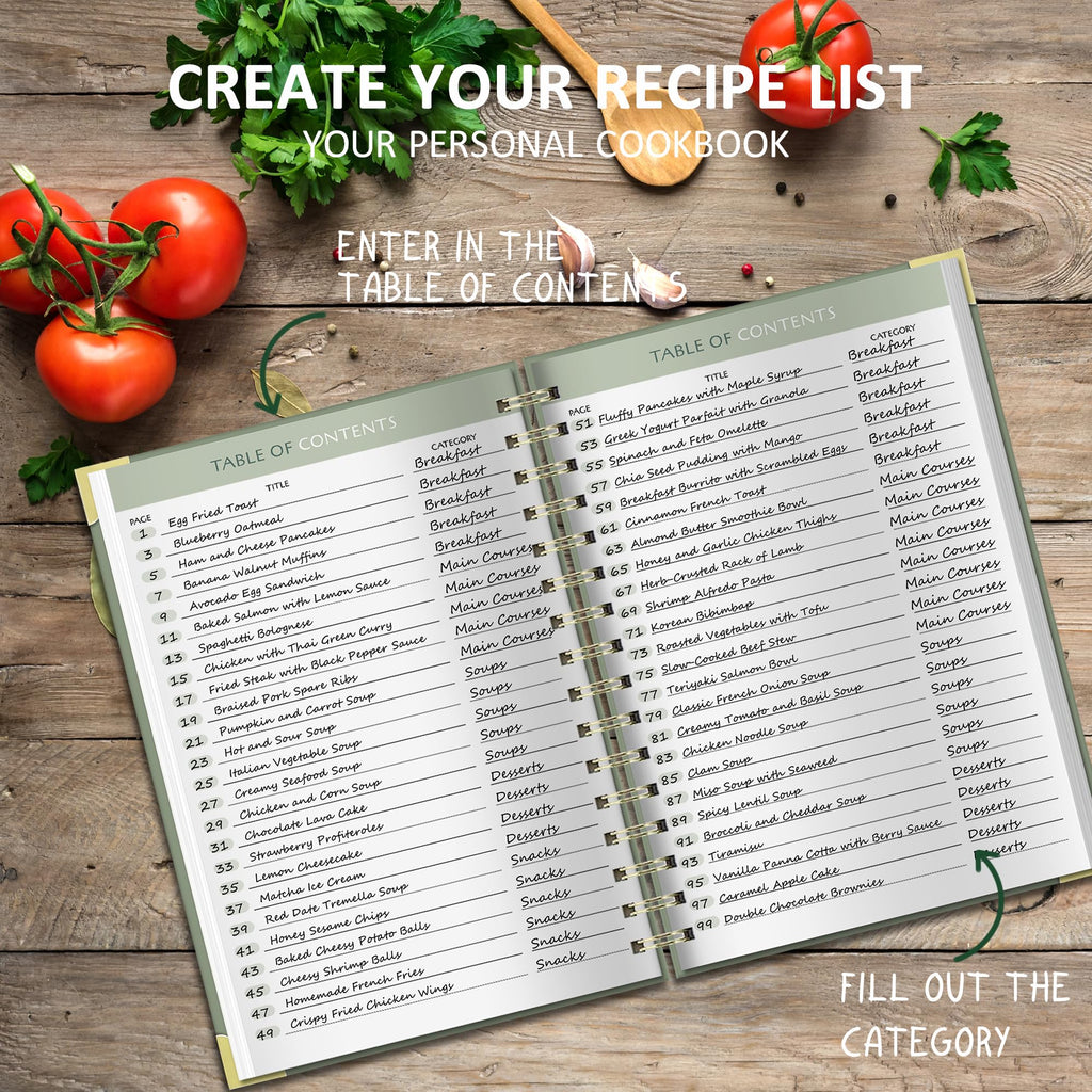 BIROYAL Recipe Book to Write in Your Own Recipes - Blank Recipe Journal - A5 Recipe Notebook for 100 Recipes - Sprial Hardcover Cook Book to Organize Your Recipes - Personalized Gift for Chef, Cooking Lover