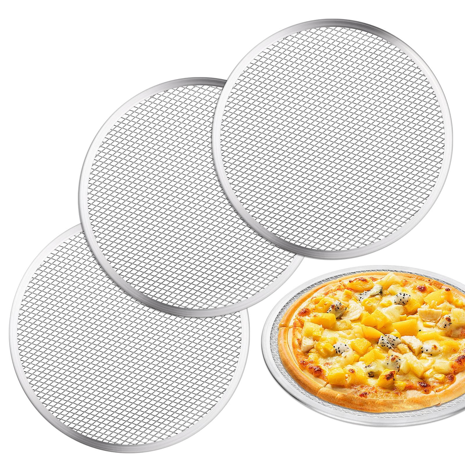 tchrules 3 Pcs Pizza Screen, 12 Inch Pizza Pan for Oven, Nonstick Pizza Tray for Oven, Dishwasher Safe & Microwave Safe (12 inch)