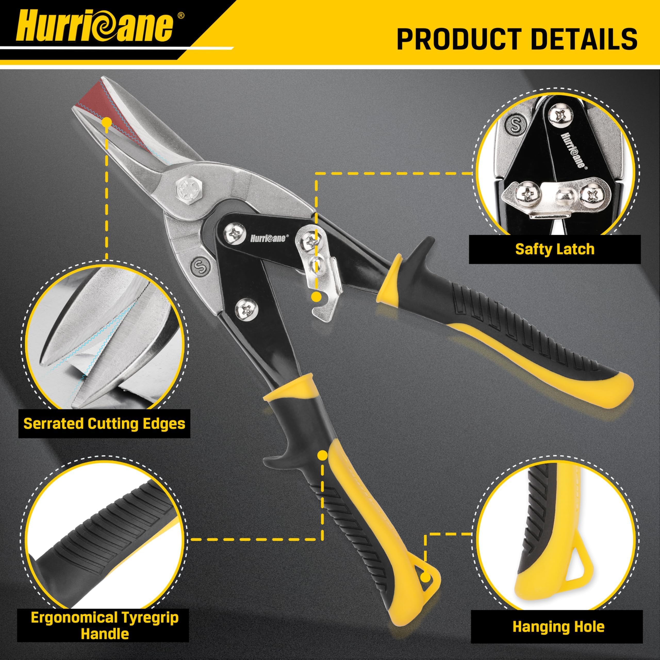 Hurricane 10 Inch Aviation Snips, Straight Cut Metal Shears for Aluminum, Plastic & Thin Gauge Sheet, Regular Sheet Metal Cutter. Ideal for HVAC, Gutter & DIY Projects