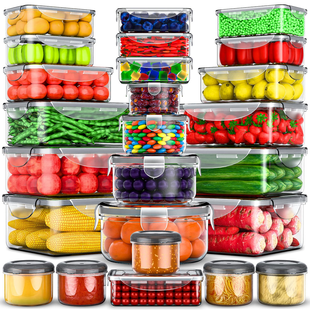 RockBerry 50 Pcs Large Food Storage Containers with Lids Airtight-85 OZ to Small Containers-Total 526 Oz BPA Free Plastic Stackable Containers For Pantry kitchen Organization, Microwave Safe