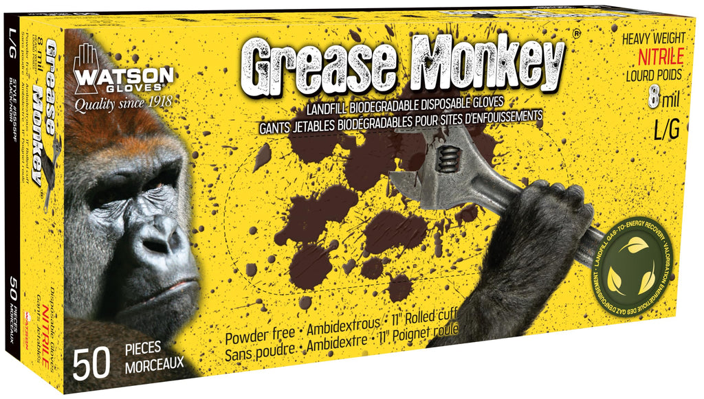 Watson Gloves Grease Monkey 5555PF Biodegradable Nitrile 8 MIL Disposable Gloves, Black, XX-Large, 50/Box