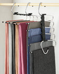 MORALVE Pants Hangers Space Saving - 4 Pack - Non-Slip Multi-Layer Space Saving Hangers - Multifunctional Clothing Rack for Closet Storage - Ideal for Jeans, Trousers, Skirts, Scarves & Slacks (Black)