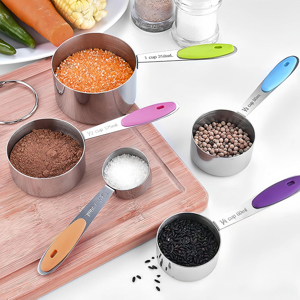 10 PCS Measuring Cups and Spoons Set,Nesting Stainless Steel Measuring Cups with Soft Touch Silicone Handles, Measuring Dry and Liquid Ingredients,Metal Measure Cups for Kitchen Cooking and Baking