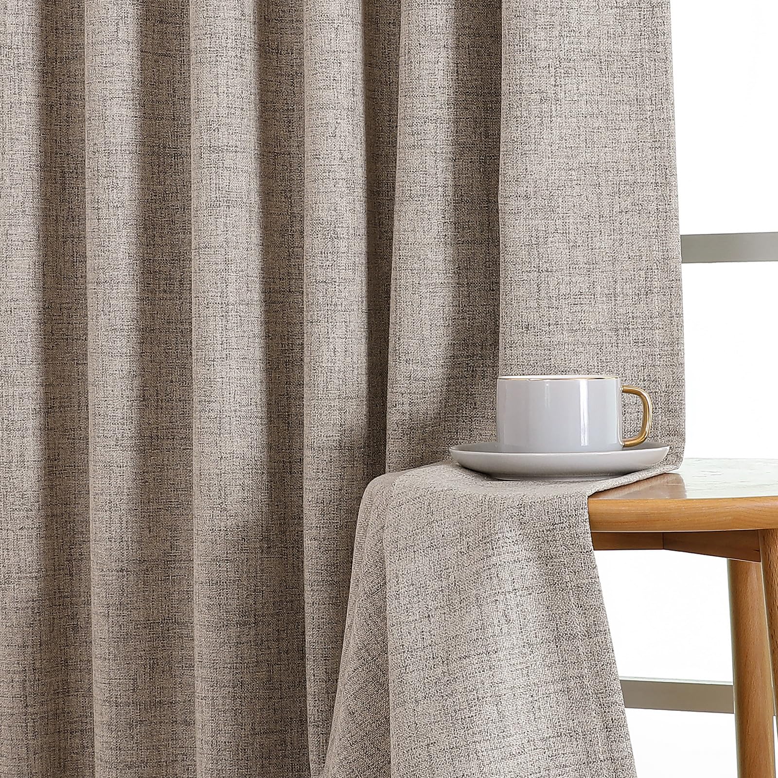 CUCRAF 100% Blackout Curtains 2 Panels,Linen Black Out Curtains 84 Inch Long Room Darkening Thermal Insulated Opaque Curtains for Bedroom Living,Back Tab & Rod Pocket (52Wx84L Inch, Linen)