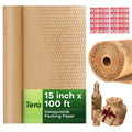 Tera Honeycomb Packing Paper Eco-friendly: 15"x100' Recyclable Cushioning Wrap for packaging Moving Supplies Shipping Boxes Gift Wrapping Paper Alternative to Bubble Wrap with 20 Fragile Sticker