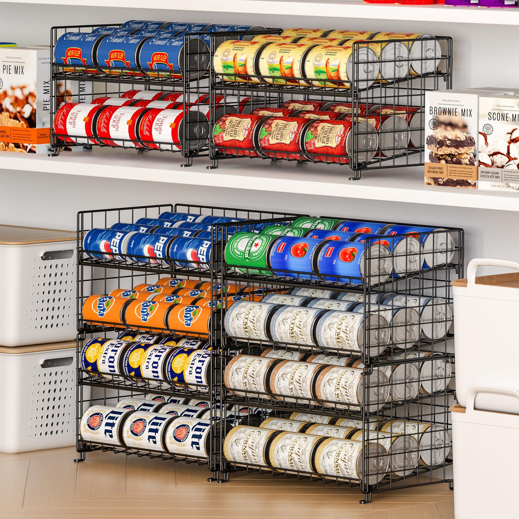 2-Pack Stackable Can Rack Organizer, Storage for Kitchen Pantry Cabinet, Holders for Food, Multifunctional Dispenser for Snacks Soda