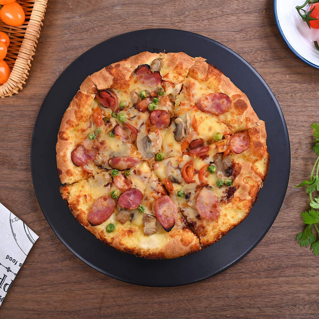 Menesia 12 Inch Black Non-Stick Ceramic Pizza Stone Pan, Round Oven Baking and Cooking Stone for Ovens & Grill & BBQ