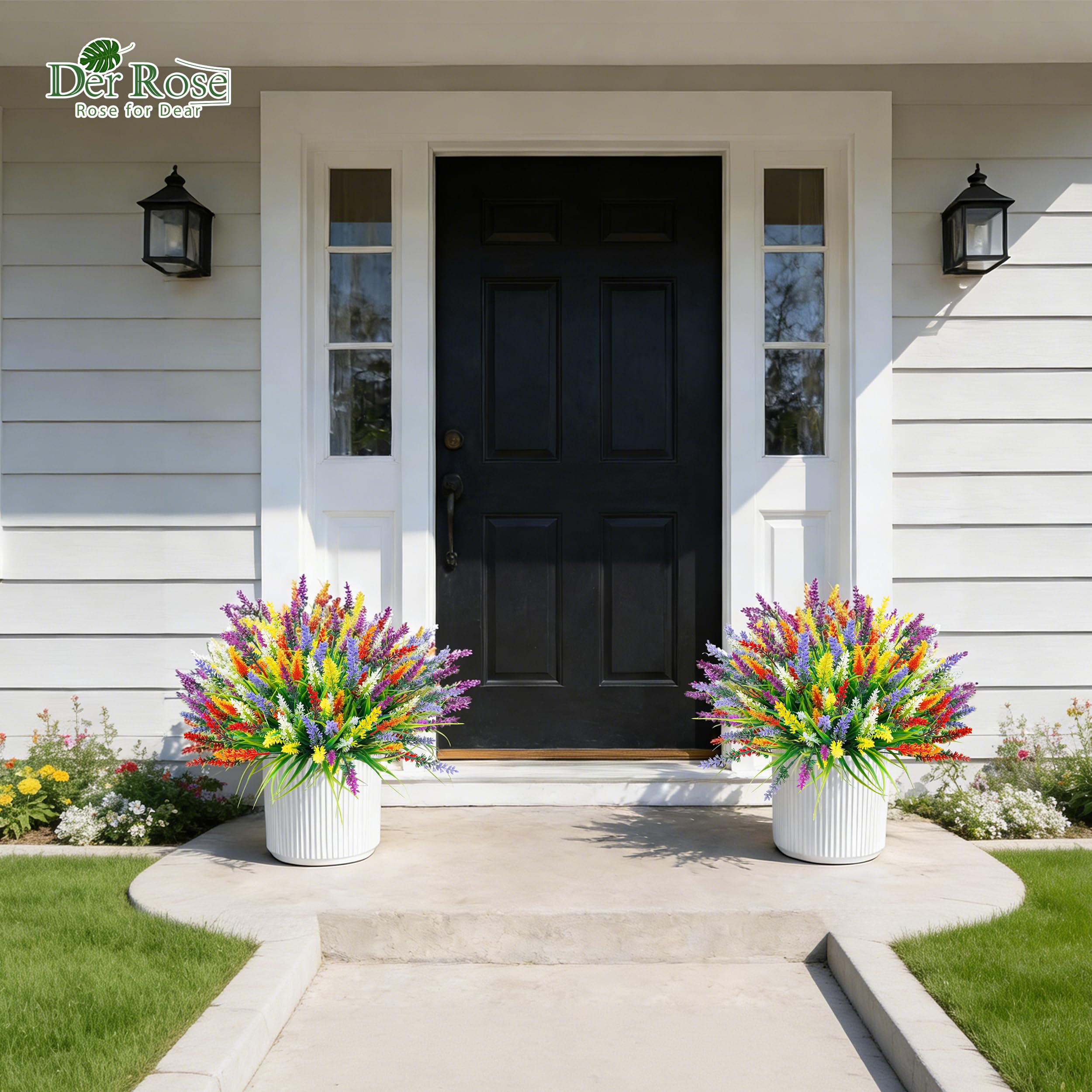 Der Rose 24 Bundles Artificial Plants for Decor Outdoor Monkey Grass Artificial Flowers for Outdoors Garden Porch Patio Window Box Decor UV Resistant