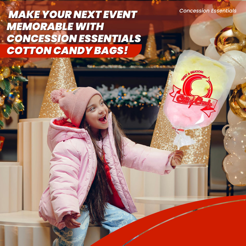 Concession Essentials Cotton Candy Bags-100 Cotton Candy Bags with Twist Ties, 0.5" Height, 18" Width, 12" Length (Pack of 100)