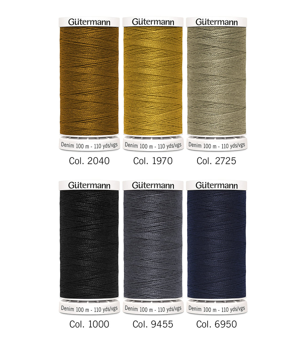 Gutermann 731144 731144-1 Thread Set Denim 100m x 6 reels, Multicoloured